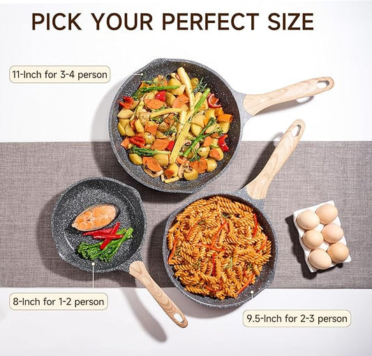 JEETEE 8 Inch Nonstick Frying Pan, Stone Coating Cookware, Nonstick Omelette Pan with Heat-Resistant Handle, Induction Skillet for Eggs (Grey)