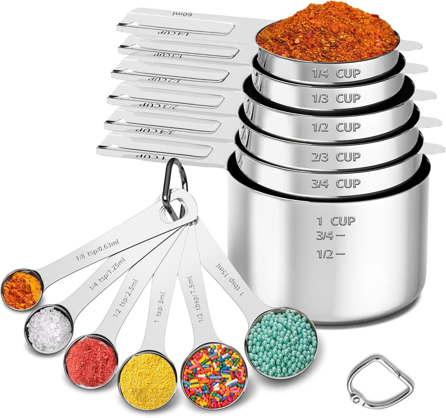 Measuring Cups and Spoons Set, Stainless Steel Measuring Cups Measuring Spoons with Easy to Read Markings, Ideal Kitchen Gadgets for Cooking & Baking, 12 Pack