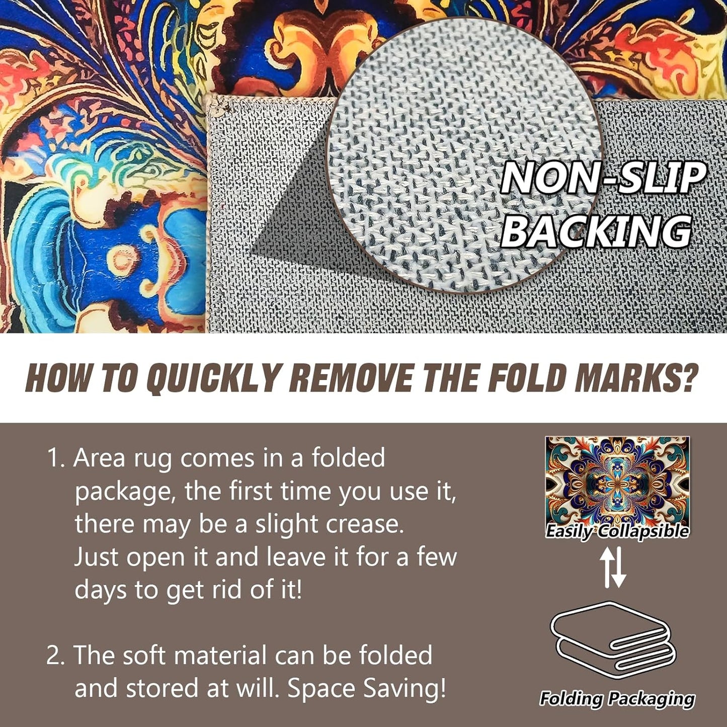 Washable Area Rug, Non-Slip Vintage Hallway Rug Runner with Upgrade Rubber Backing, Stain Resistant Faux Wool Distressed Carpet for Bedroom Kitchen Laundry Corridor Balcony (86" x 63")