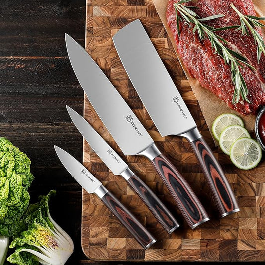 KEEMAKE Kitchen Knife Set of 4pcs - Sharp Kitchen Knives High Carbon Stainless Steel Blade, Chef Knife Set Pakkawood Handle Knives Set for Kitchen, w/Elegant Gift Box