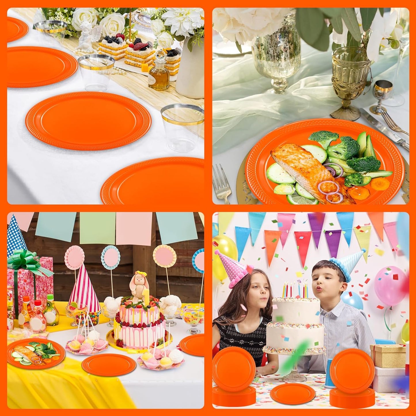 100 pcs Orange Plastic Plates Disposable 7inch Fall Party Dessert Dinner Plates Heavy Duty for Autumn Party,Halloween,Christmas,Thanksgiving day,Wedding, Valentines