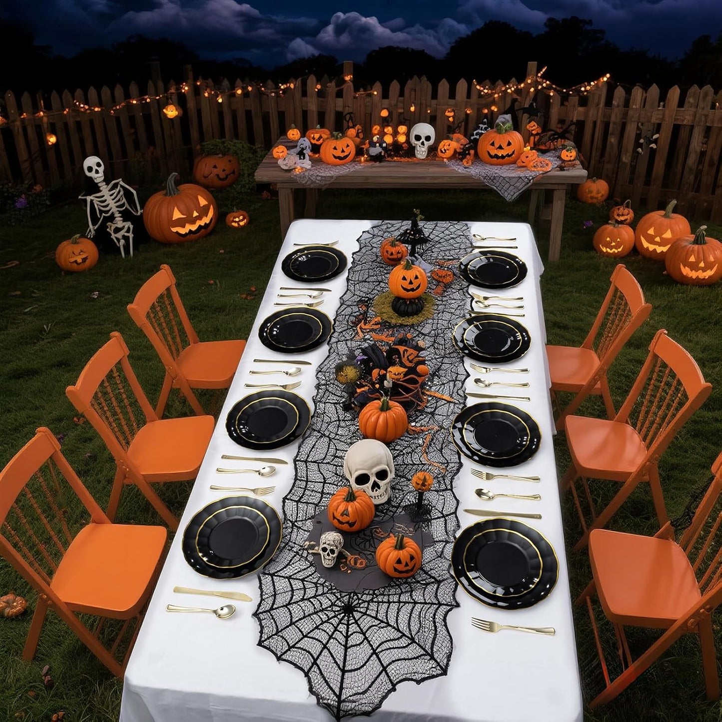 EI 150pcs Black Plastic Plates,Black and Gold Fancy Plate,Gold Plastic Silverware,Black and Gold Dinnerware Set,Premiun Heavy Duty Taleware,Perfect for Halloween,Party,Wedding,Anniversary