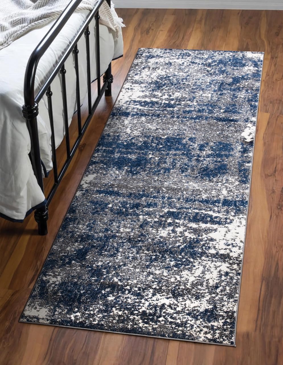 Keen Home Design Area Runner Rugs - 2x12 Non-Shedding, Abstract Runner for Kitchen, Living Room, Bedroom, Dining Room, Entryway - Size: 2'8" x 11'11", Navy/Grey/White