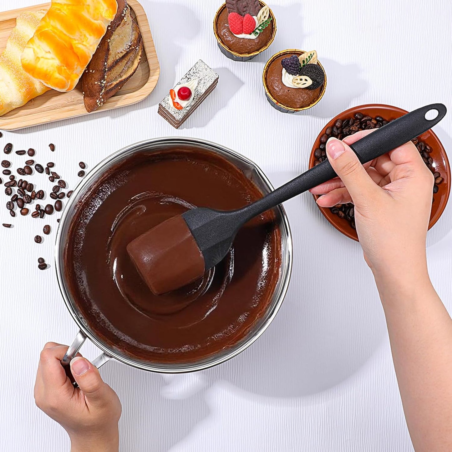 3-Piece Double Boiler, Chocolate Melting Pot Set Include 2500ml/2.3QT Mixing Bowl and 4000ml/3.63qt Stainless Steel Pot, Silicone Spatula, For Candy, Soap Wax Candle Making Supplies, Induction Safe