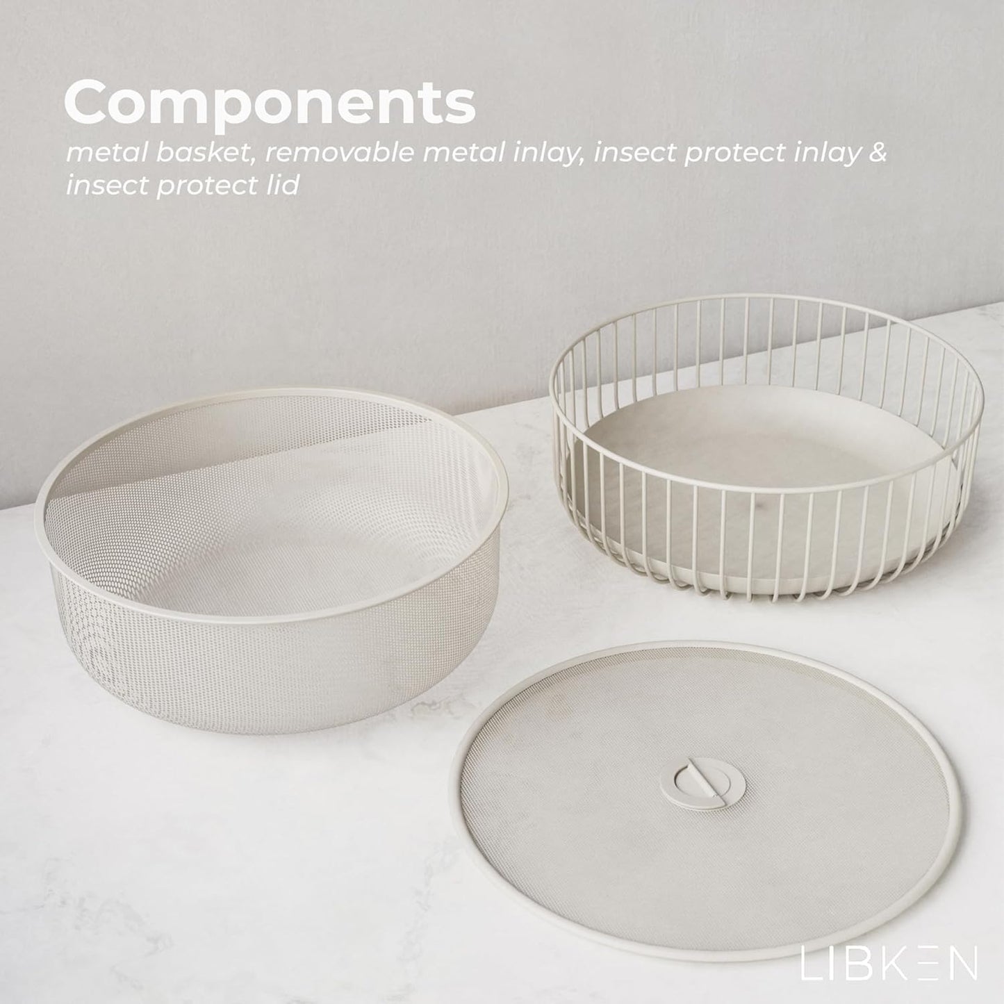 Metal Fruit Bowl with Mesh Lid and Basket - Fruit and Vegetable Holder for Kitchen Counter - Versatile and Durable Storage Basket Organizer for Fruit, Veggie, Snacks - 11x11x4-Inch (Warm Gray)