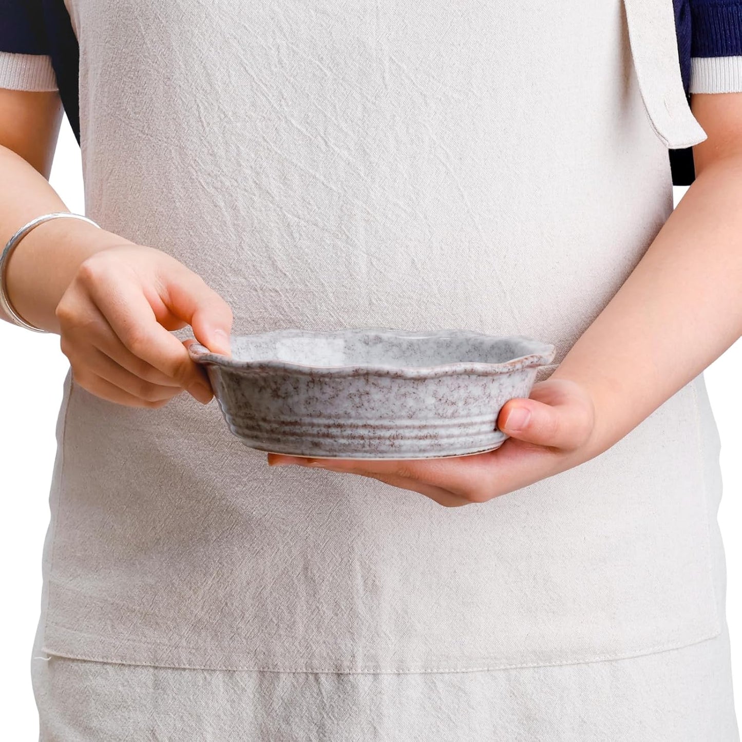 NUTRIUPS Small Pie Pans Set of 2, 6.5 Inch Ceramic Mini Pot Pie Baking Dishes, Oven Safe (6.5in, Grey, 2PCS)