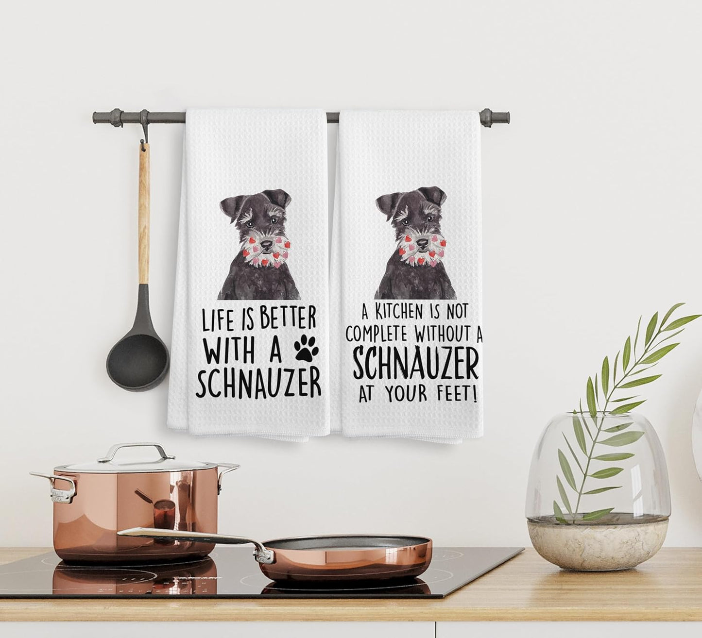 Schnauzer Towels, Schnauzer Gifts, Schnauzer Dog Kitchen Towels and Dishcloths Set of 2, Schnauzer Decor, Schnauzer Gifts for Women, Dog Kitchen Towels, Dog Gifts for Women, 16×24 Inches