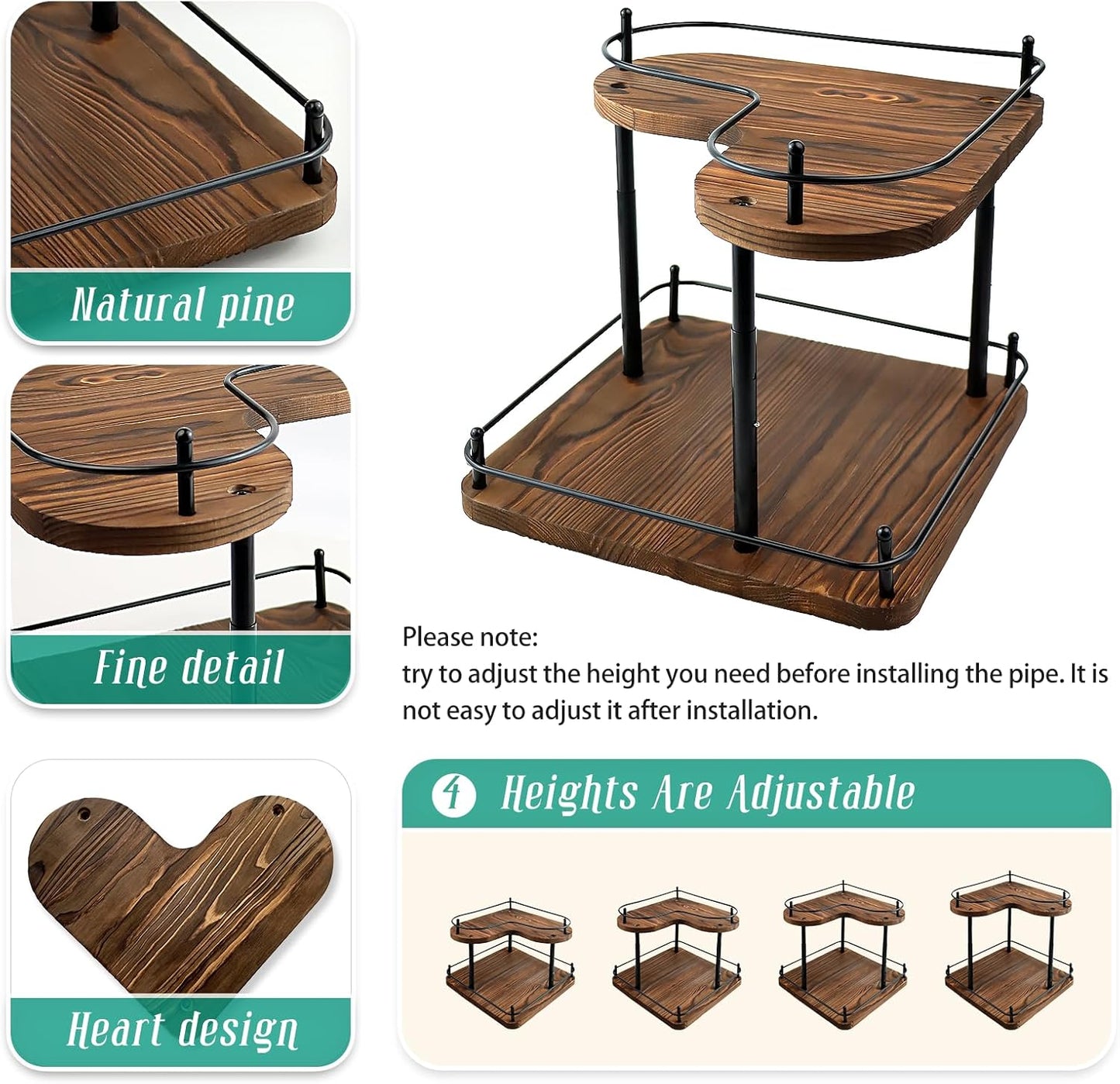 Wooden Spice Rack Organizer Lazy Susans Rotating Countertop 2 Tiered Display Shelf Kitchen Adjustable Height Spinning Spice Rack 11.8INCH Large Capacity Pine Wooden