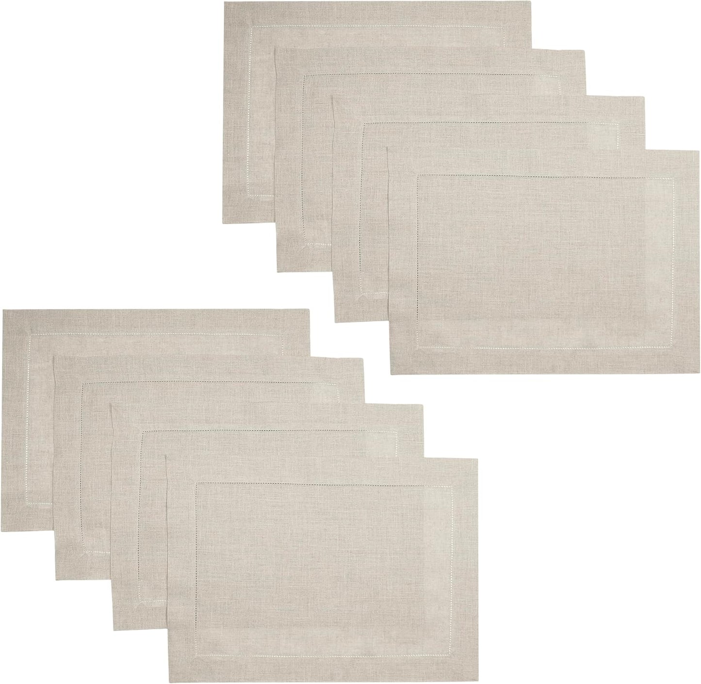 D'Moksha Homes Linen Placemats Set of 8 - Classic Hemstitch Natural Placemats 14 x 19 Inch - 100% Pure Linen Table Mats for Fall, Autumn and Halloween - Handcrafted and Machine Washable