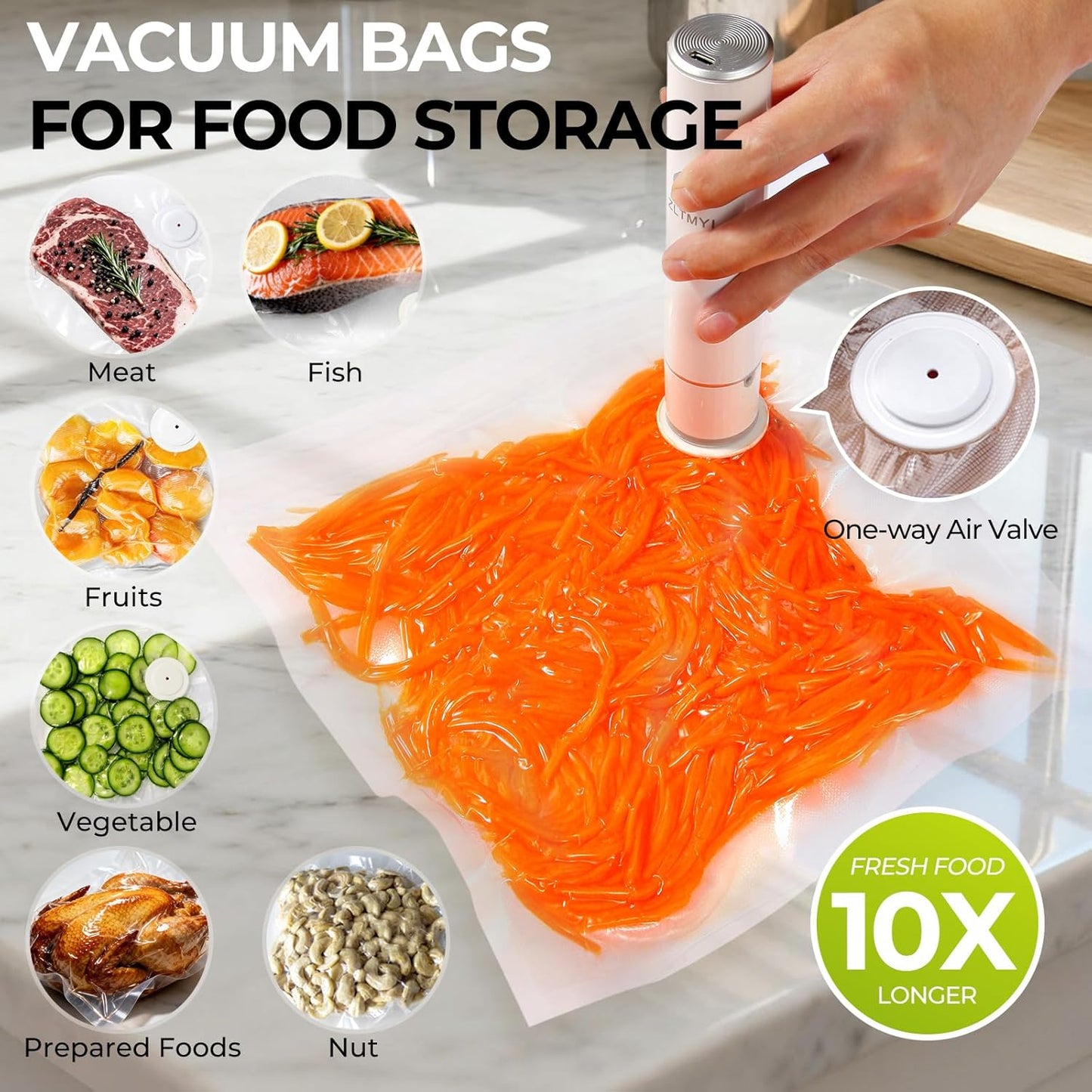 Handheld Vacuum Sealer for Food, Compact Portable Food Saver Pump with 20 BPA‑Free Reusable Vacuum Bags Type-C Rechargeable, Ideal for Sous Vide, Meal Prep, Leftovers & Freezer Storage