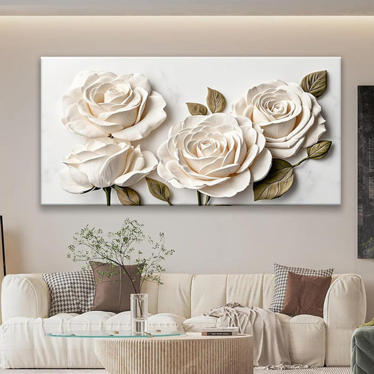 Suconvng Large Wall Art For Living Room Floral Wall Art Decor Modern Canvas Art Wall Decor 29" X 58" Painting White Flower Wall Art For Bedroom Home Office Dining Room Home Wall Decoration