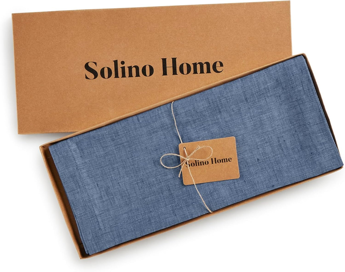 Solino Home Linen Table Runner 90 Inches Long - Athena, 100% Pure Linen Blue Denim Dining Table Runner 14 x 90 Inch