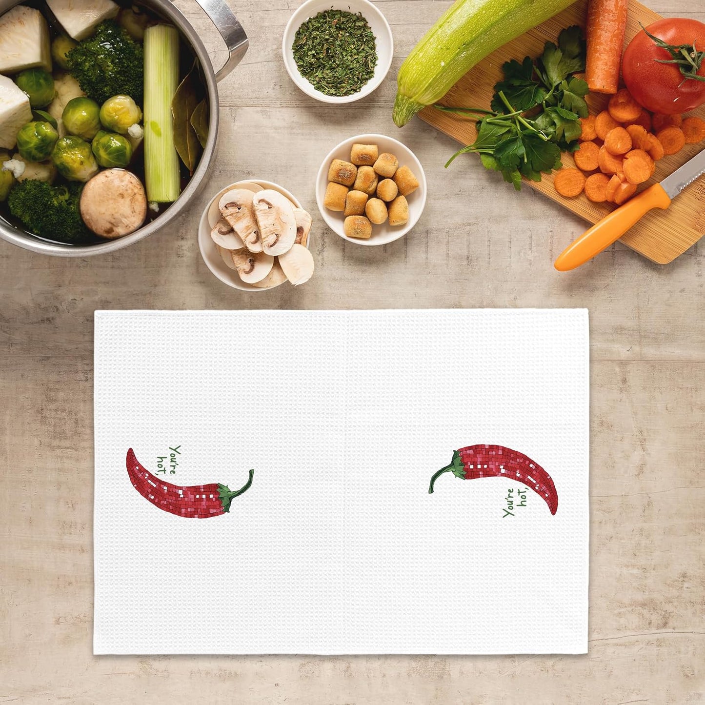 Disco Ball Chilli You're Hot Kitchen Towels, Trendy Retro Food Chilli Pepper Hand Towel, Food Lover Gift Kitchen Gift Chili Decorative Tea Towel Dish Towels 16x24 Inch