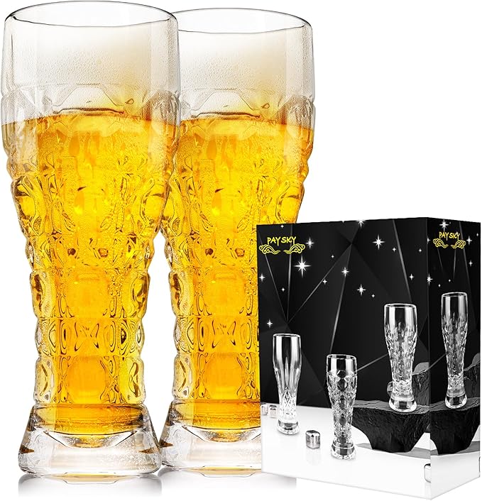 Beer Glasses Set of 2,17 oz Glasses Drinking Set, Craft Beer Glasses for Freezer Supply Aroma Retention, Tall Beer Cups, Mugs and Glassware Gifts for Men
