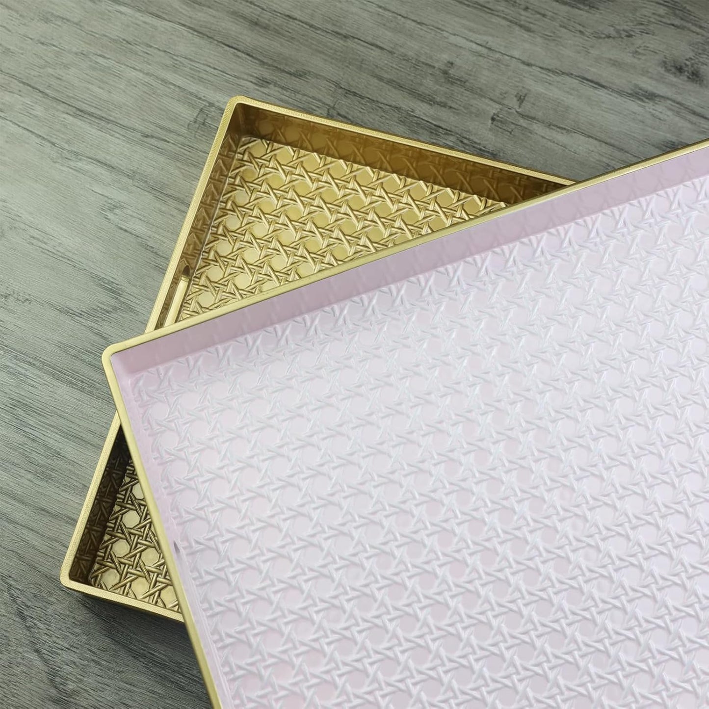 Pink Decorative Coffee Table Tray, Rectangular Plastic Serving Tray with Handles for Living Room, Ottoman, Bathroom, 15.7"*10.2"