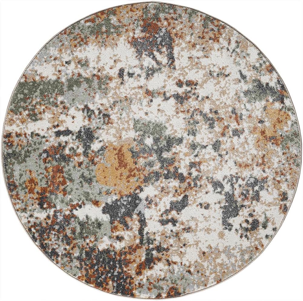 Keen Home Design Area Rugs - 5ft Round Non-Shedding, Abstract Rugs for Kitchen, Living Room, Bedroom, Dining Room, Entryway - Size: 5'3" Round, Multi