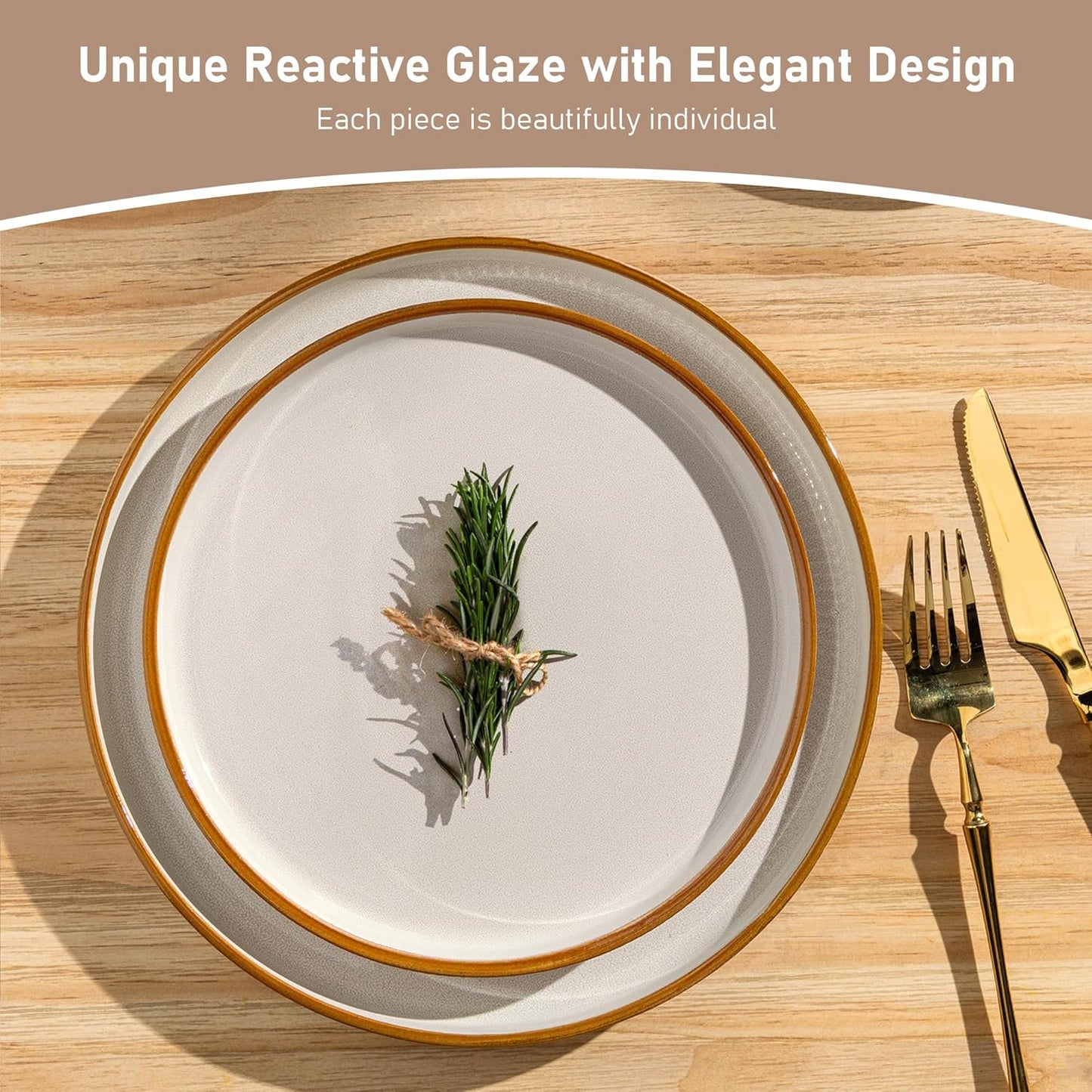 GBHOME Stoneware Dinnerware Sets for 4,Round Reactive Glaze Ceramic Plates and Bowls Set,Highly Scratch Resistant | Dishwasher & Microwave Safe Dishes Set,Service for 4(12Pcs)