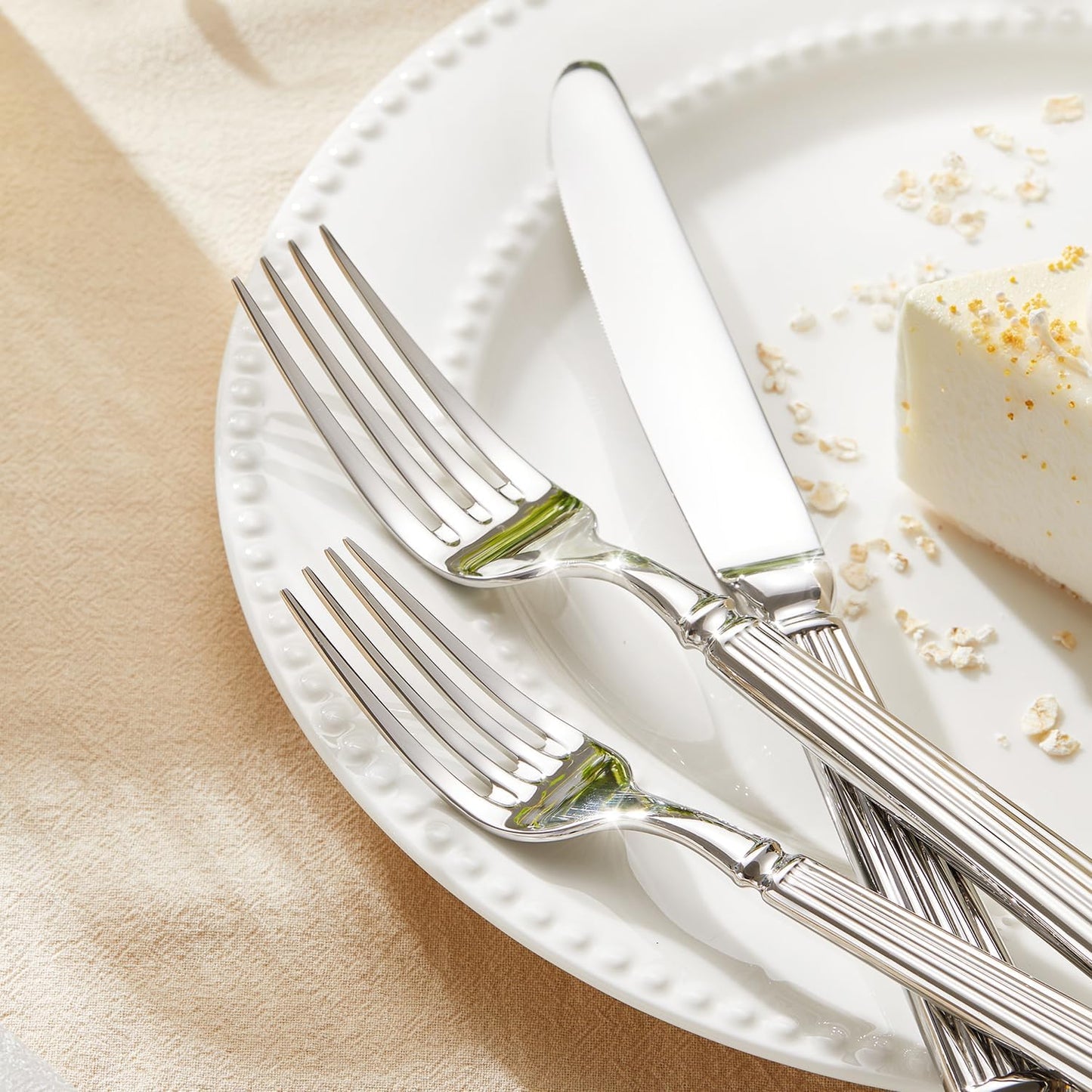 KINGSTONE Silverware Set, 20-Piece 18/10 Stainless Steel Flatware Set - Roman Column Embossed Thick Handle, for Wedding, Home, Restaurant, Kitchen and Party, Mirror Polish & Dishwasher Safe