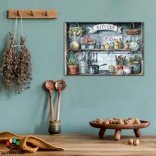 GUTTATY Farmhouse Wall Art Rustic Kitchen Decor, Ready to Hang Kitchen Canvas Print Spoon in Cupboard,Vintage Posters Prints for Dinning Room Home Kitchen Restaurant Painting 12×18 Inch
