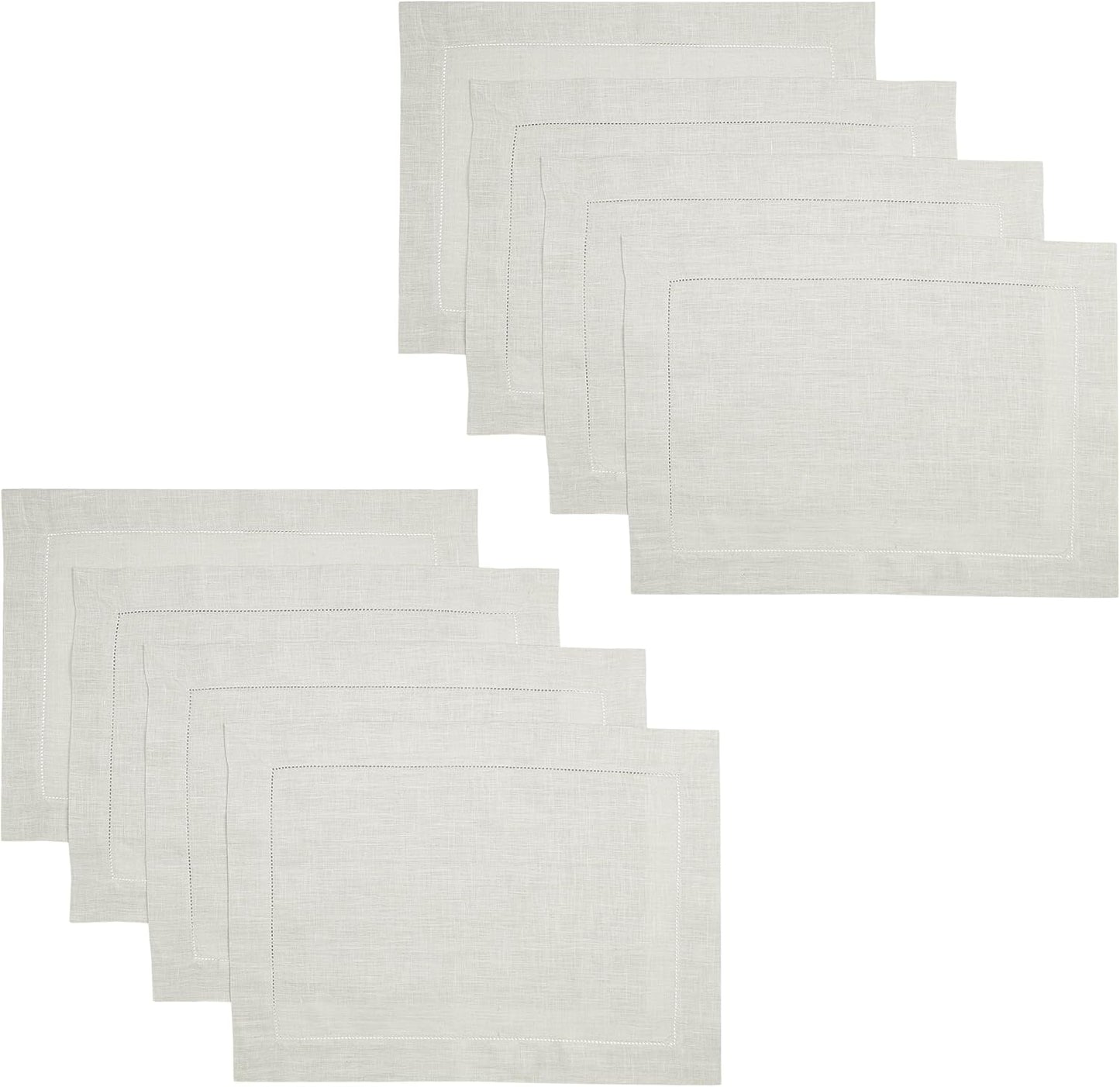 D'Moksha Homes Silver Grey Linen Cloth Placemats Set of 8-100% Pure Linen Hemstitch Placemats 14 x 19 Inch - Classic Hemstitch Table Place Mats for Fall, Halloween - Handcrafted and Machine Washable