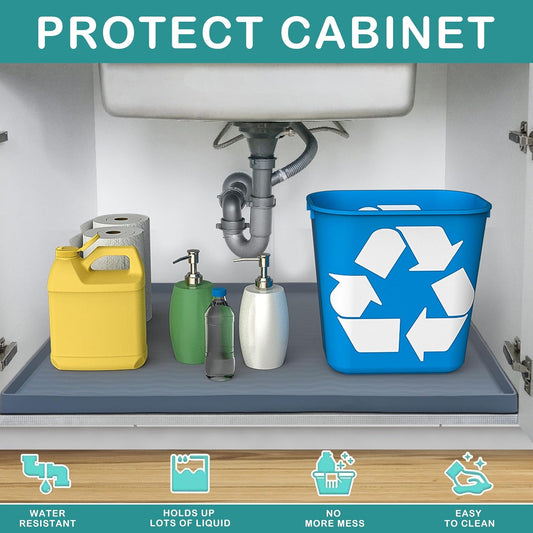 URMONA Waterproof Silicone Under Sink Mat 22'' x 14'' Shelf Liner for Kitchen and Bathroom, Cabinet and Counter Protector, Storage and Organizers, Litter Mat, Pet Cat Puppy Essentials(Dark Grey)
