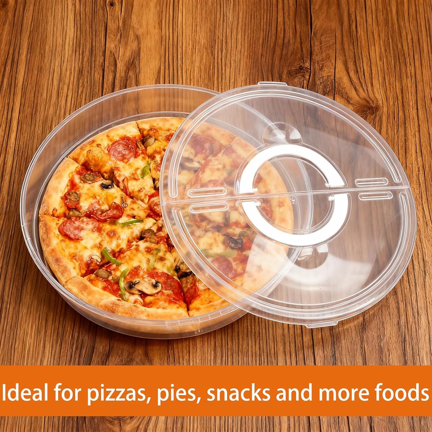 2 Pack 12 Inch Food Storage Container with Lid and Handle, Round Plastic Pizza Slice Storage Container, Reusable Pie Carrier Keeper for Food Cake Cheesecake, Clear