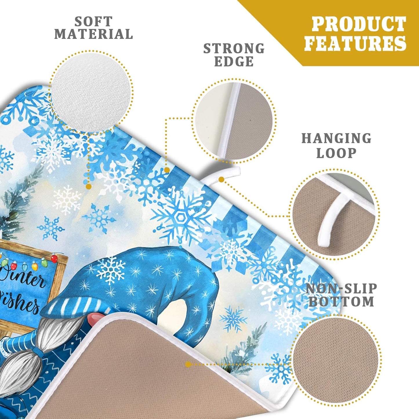 Winter Christmas Gnomes Dish Drying Mat 16x18 for Kitchen Counter Snowman Xmas Gift Tree Snowflake Large Absorbent Microfiber Fast Dry Dishes Draining Mats Holiday Kitchen Decor