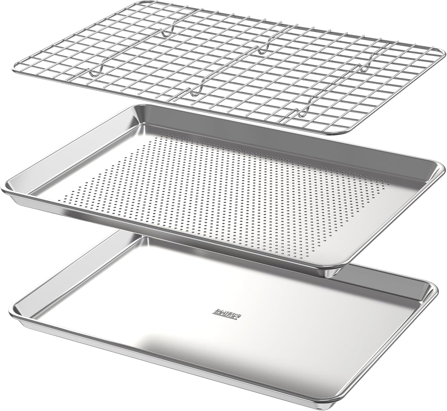 Baking Sheet with Rack Baker's Secret Pure Aluminum Non Toxic PTFE, PFAS, PFOA, BPA Free Baking Pans Set, 100% Recycled, 3pcs Bakeware Set Baking Pans Cookie Sheets 18"
