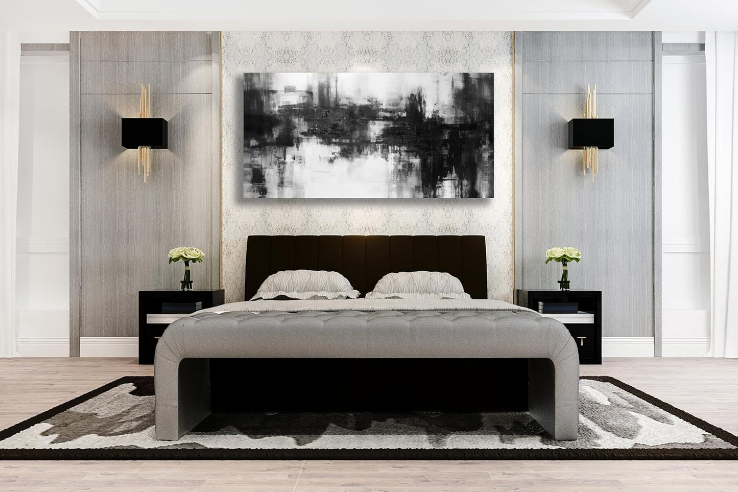 VHMING Black Abstract Wall Art Decor Black and White Painting Pop Culture Wall art Rock Room Decor Art Canvas Wall Decoration Artwork for Bedroom Home Office Dining Room Decoration 29"x58"