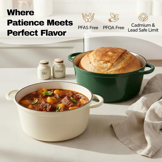 4.5 Quart Dutch Oven Pot with Lid, Non Stick Enameled Cast Iron Dutch Oven for Bread Baking, Heavy-Duty, Oven Safe Ceramic Cookware Up to 500°F for Baking, Braising, Stews, Roasting, Beige