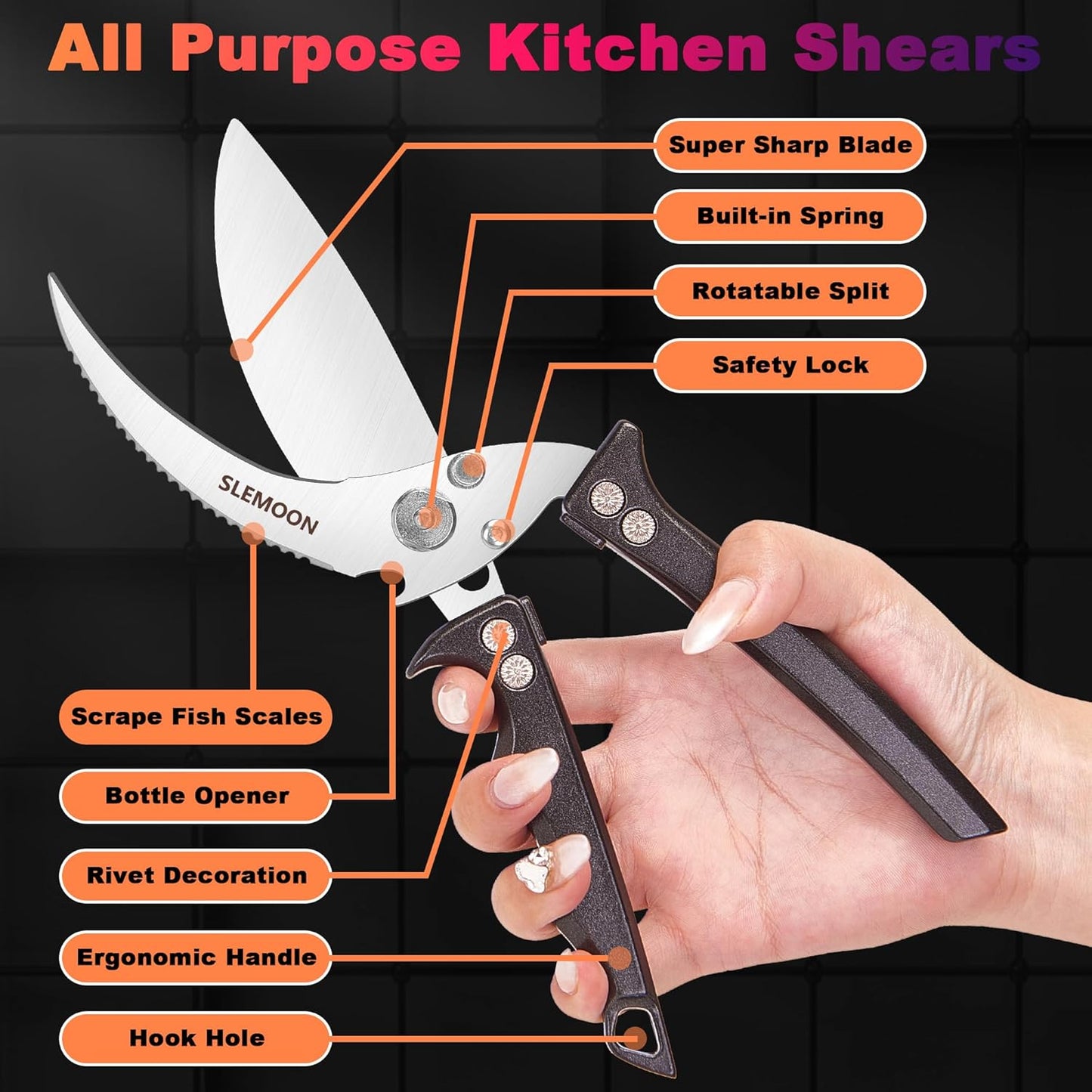 Heavy Duty Poultry Shears Meat Cutting Dishwasher Safe and Food Stainless Kitchen Shears Kitchen Scissors for Chicken Turkey Thanksgiving,Gift Box,black