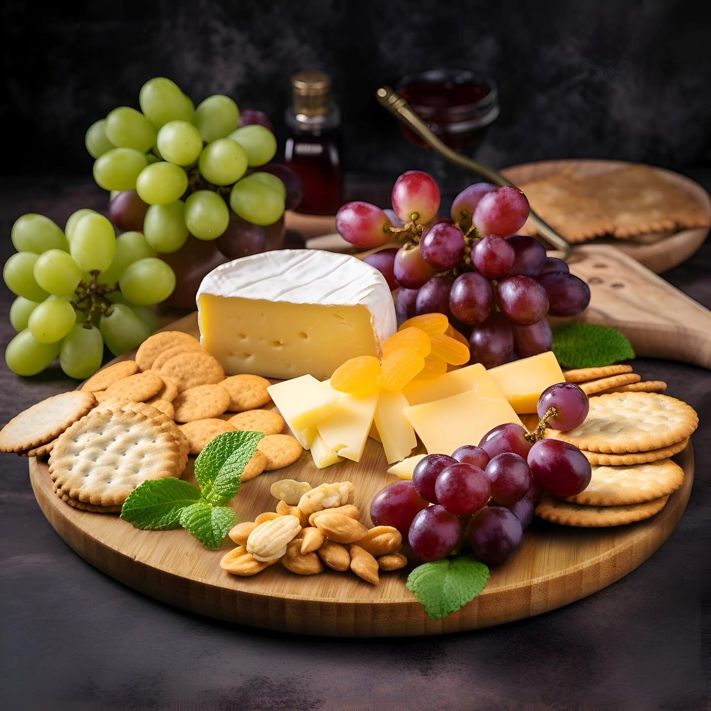 12" Premium Bamboo Round Tray - Natural Multipurpose Serving Platter for Grilling, BBQ, Tea, Coffee & Ottoman Decor