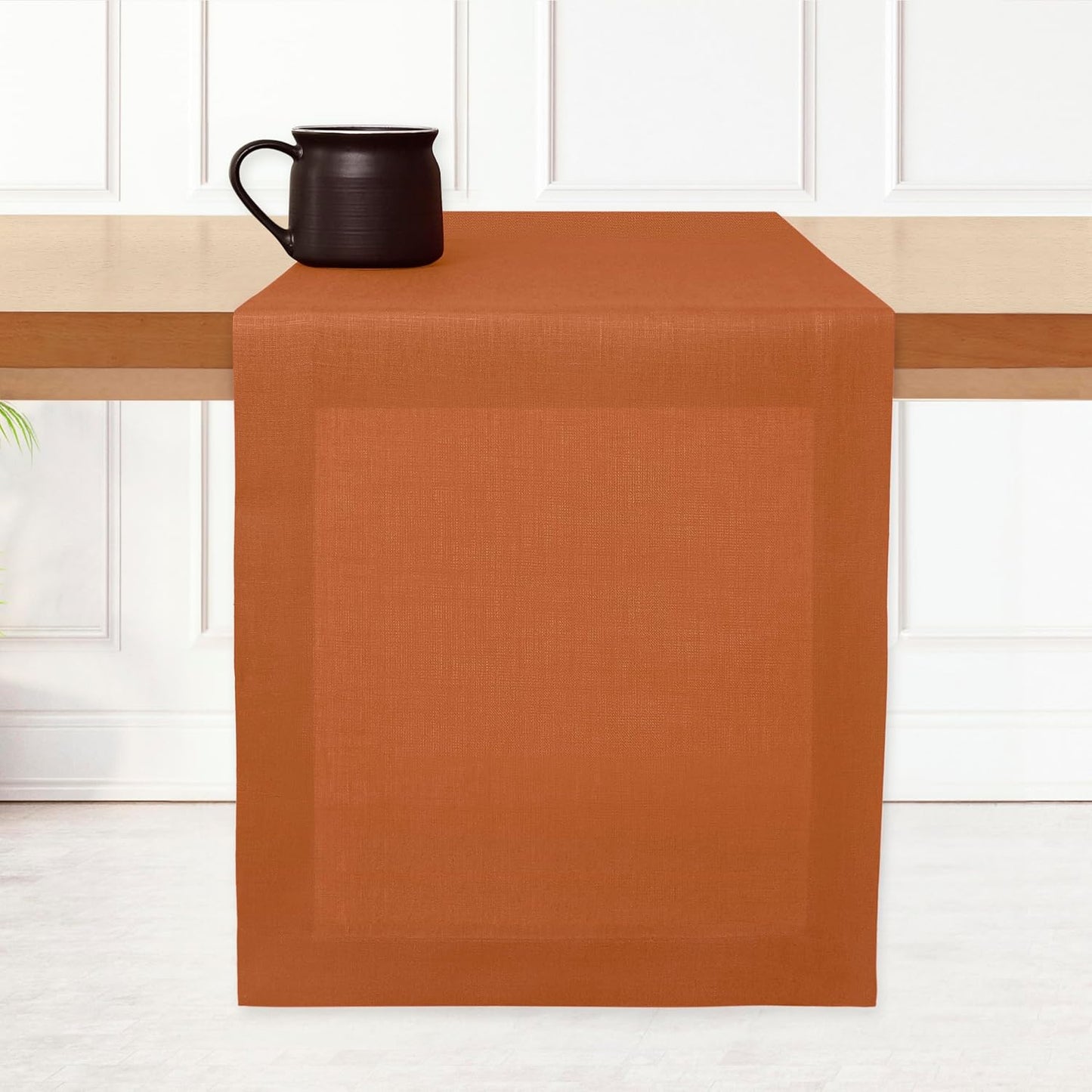 D'Moksha Homes Linen Rust Table Runner 36 Inches - 100% Pure Linen Small Table Runner 14 x 36 Inch for Dresser, Coffee Tables, Fall and Halloween-Machine Washable