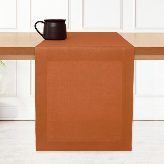 D'Moksha Homes Linen Rust Table Runner 36 Inches - 100% Pure Linen Small Table Runner 14 x 36 Inch for Dresser, Coffee Tables, Fall and Halloween-Machine Washable