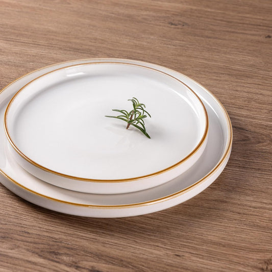 GBHOME Ceramic Dinnerware Sets With Double Bowl for 4, 16 Pieces Stoneware Plates and Bowls Set, Reactive Glaze Dishes -Scratch Resistant, Dishwasher&Microwave Safe-Pearl White