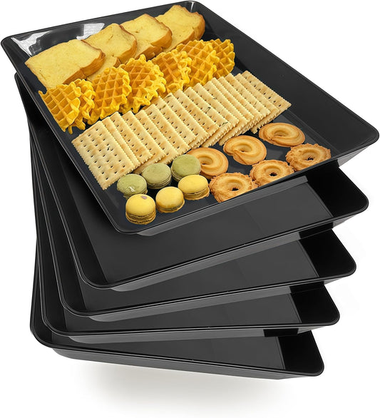Serving Tray Platter, 5 Pcs Food Tray for Veggie Fruit Snack Dessert Cookie Cheese, Food Trays for Party Supplies Display, Plastic Platters for Serving Food, Large Trays, BPA Free