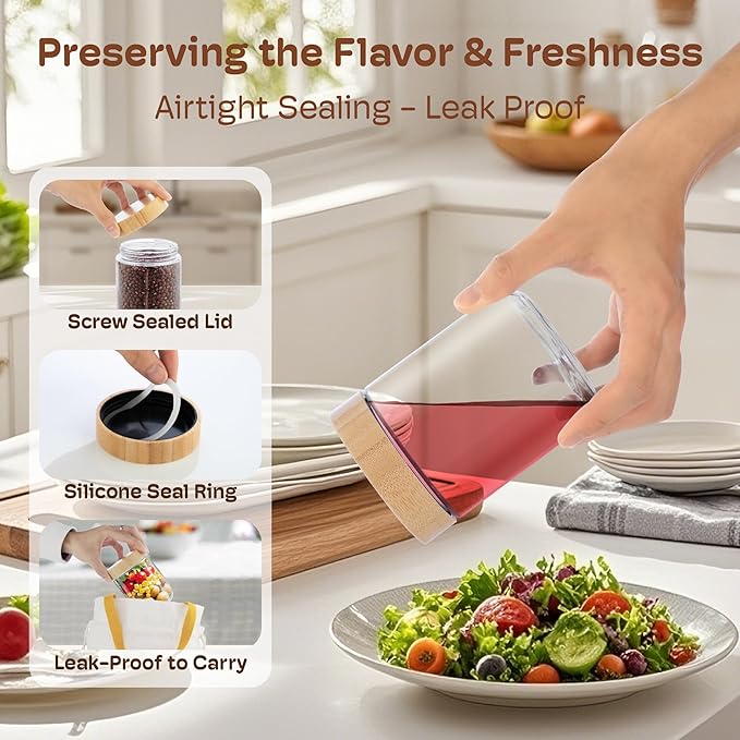 4 Pack 10oz Overnight Oats Containers with Bamboo Lids, Glass Jars with Airtight Lids for Meal Prep, Wide Mouth Mason Salad Jars, Glass Food Storage Container for Yogurt Chia Snacks Spice Sugar