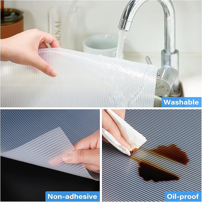 Shelf Liner,Non-Adhesive Drawer Liner,Food-Grade Material for Kitchen Cabinets Liner,Non-Slip Cupboard Liners Kitchen Drawer Liners Bathroom Shelves Liners (12 inches x 20 Feet x 4 Rolls)