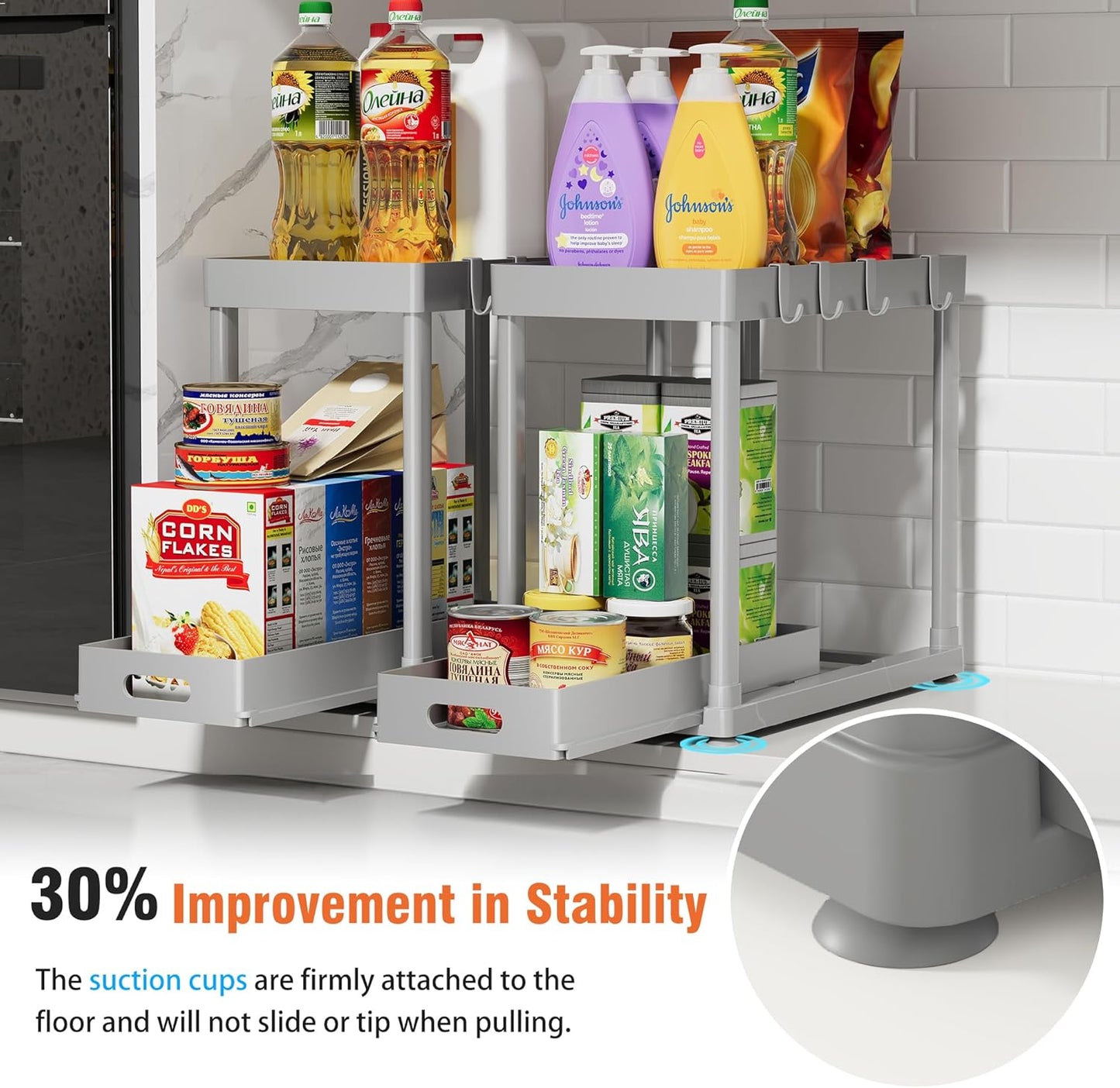 2 Pack Pull-Out Storage Organizers, Under Sink Organizer and Storage for Bathroom & Kitchen,Multi-Purpose Under Cabinet Organizers and storage Black