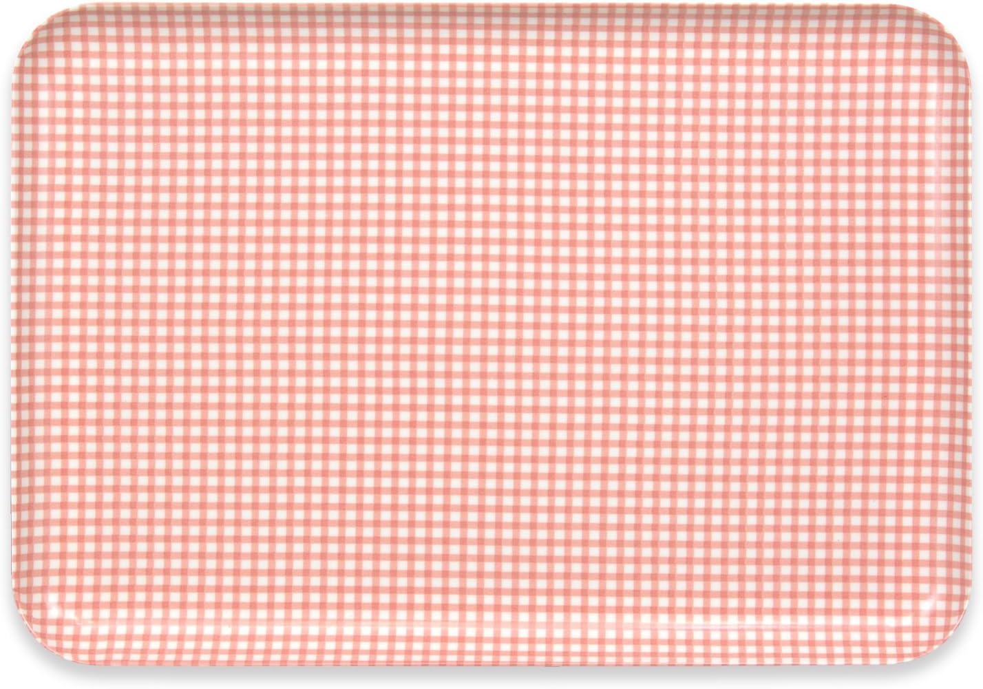 TATSU-Craft NR Non Slip Serving Tray Gingham Check, Pink, Microwave Safe, Rectangular Plastic Tray, 15.3 x 10.6 Inches, Great for Cafeterias, Restaurants, Coffee Shops, Kitchen, Desserts, and More