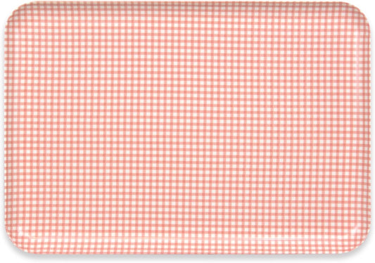 TATSU-Craft NR Non Slip Serving Tray Gingham Check, Pink, Microwave Safe, Rectangular Plastic Tray, 15.3 x 10.6 Inches, Great for Cafeterias, Restaurants, Coffee Shops, Kitchen, Desserts, and More