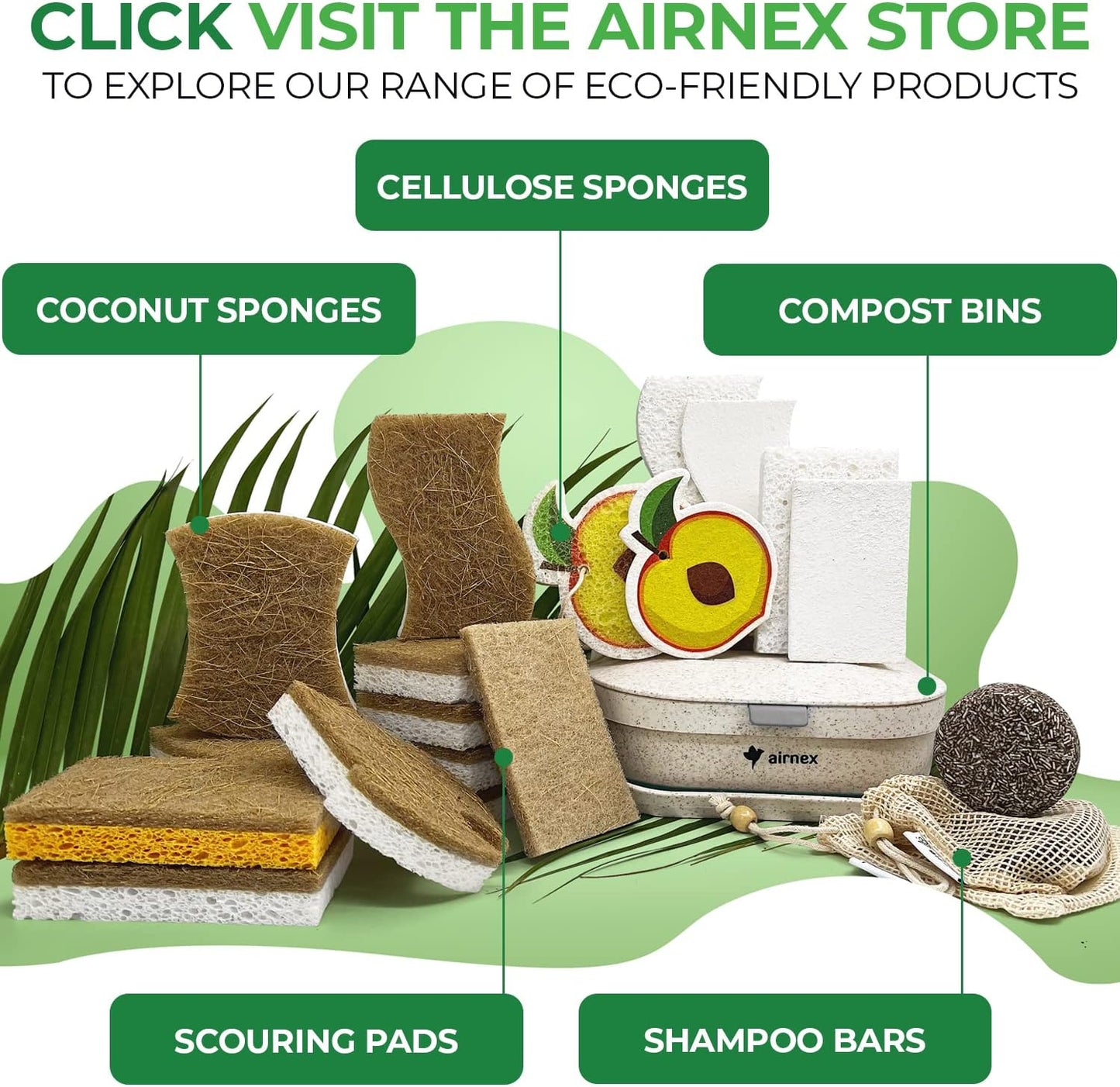 10 Pack Biodegradable Natural Kitchen Sponge - Compostable Cellulose and Coconut Walnut Scrubber Sponge - Eco Friendly Sponges for Dishes