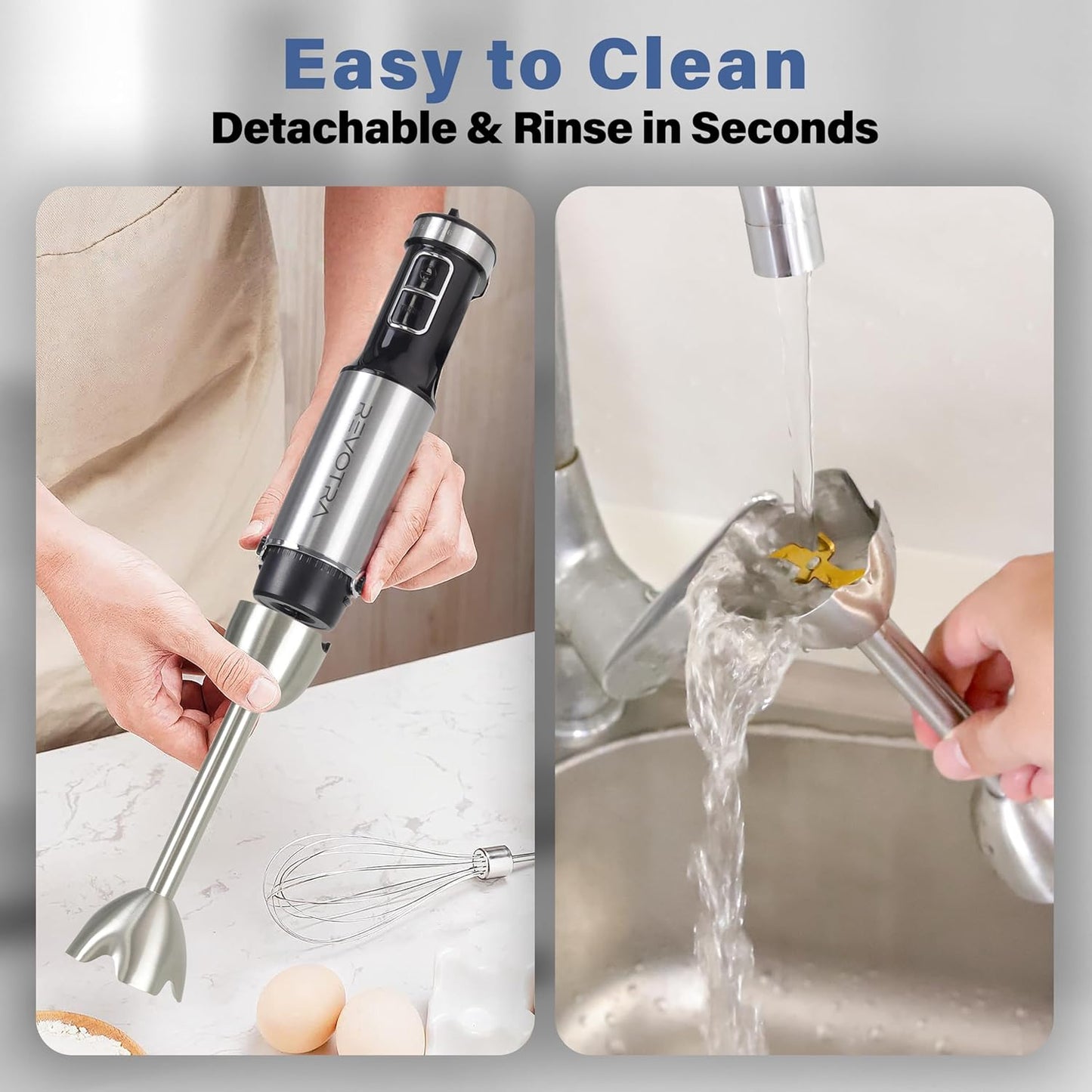 Immersion Blender Handheld, 5 in 1 Hand Blender, 12 Speed Stainless Seel Immersion Blender, Whisk, Chopper, Beaker, Beaters