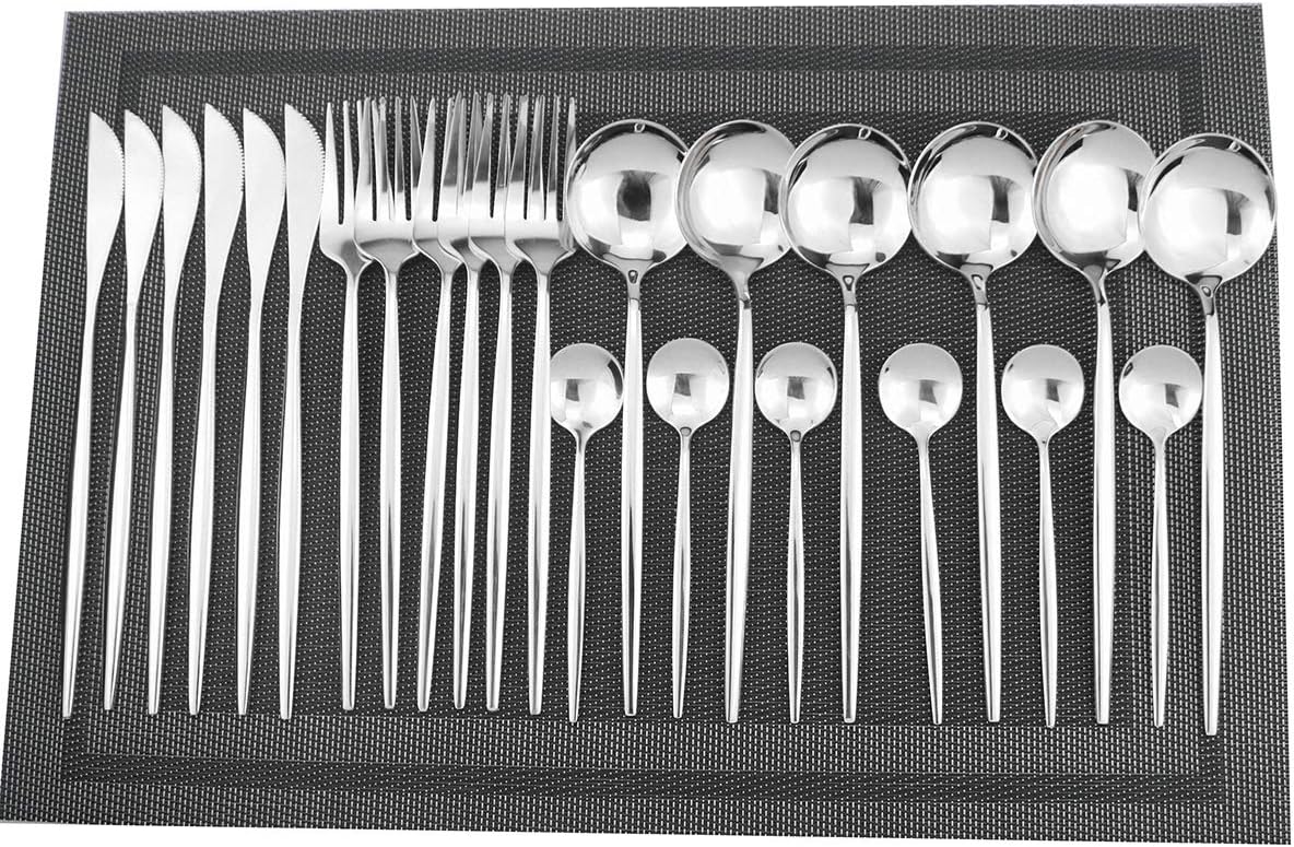 Gugrida 24-Piece Silverware Set - 18/10 Stainless Steel Reusable Utensils Forks Spoons Knives Set, Mirror Polished Cutlery Flatware Set, Great for Family Gatherings & Daily Use (6 set, Silver)