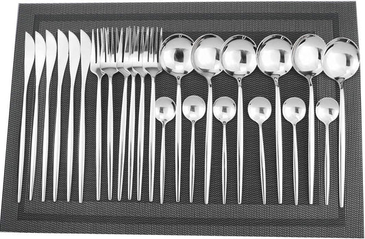 Gugrida 40-Piece Silverware Set 18/10 Stainless Steel Reusable Utensils Forks Spoons Knives Set, Mirror Polished Cutlery Flatware Set, Great for Family Gatherings & Daily Use (Service for 10, Silver)