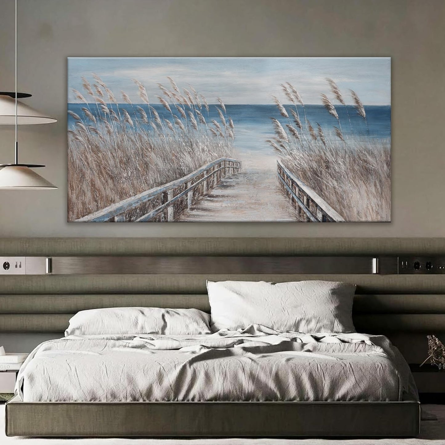 Canvas Wall Art Decor Large Modern Wall Art Decorations Blue Beach Coastal Artwork for Walls Textured Wall Art Prints Pictures Wall Decor Wall Art Bedroom 29"X58" For Room Living Room Office Decor