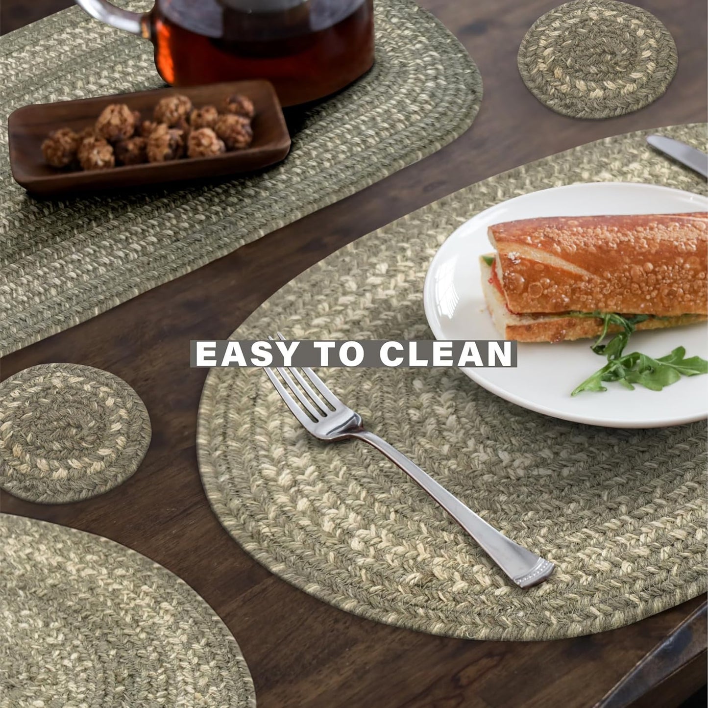 Homespice Grey Cloud Jute Braided Oval Table Runner,Warm Country Decor, Grey 11x36 - Farmhouse Dining Table Accessories - Rich Colors, Easy to Clean, Durable and Protects Furniture