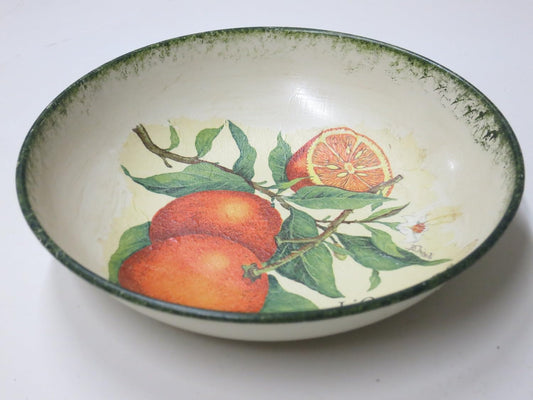 GAC Italian Hand Painted 'Country Fruit' Large Decorative Serving Bowl - Fruit Bowl, Candy Dish, Centerpiece Bowl - Brass - Limited Edition 9"
