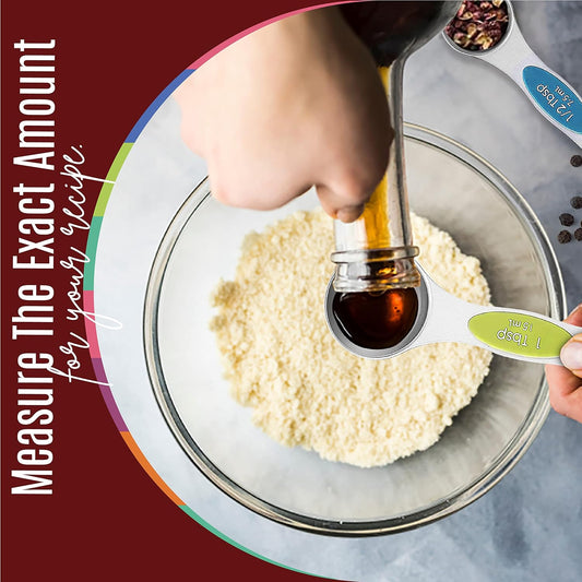 Magnetic Measuring Spoons Set of 9 Stainless Steel Dual-Sided Stackable Measuring Spoon Nesting Teaspoons Measuring Dry and Liquid Ingredients, Fits in Spice Jars Set of 9 (Multicolor)