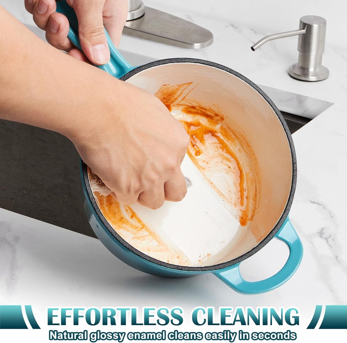 E-far Sauce Pan Set with Lid, 1Qt & 2Qt Enameled Cast Iron Pot Sets for Kitchen Cooking, Small Heavy Duty Dutch Oven Saucepans & Self-basting Lids, Induction-Ready & Easy Clean, Green